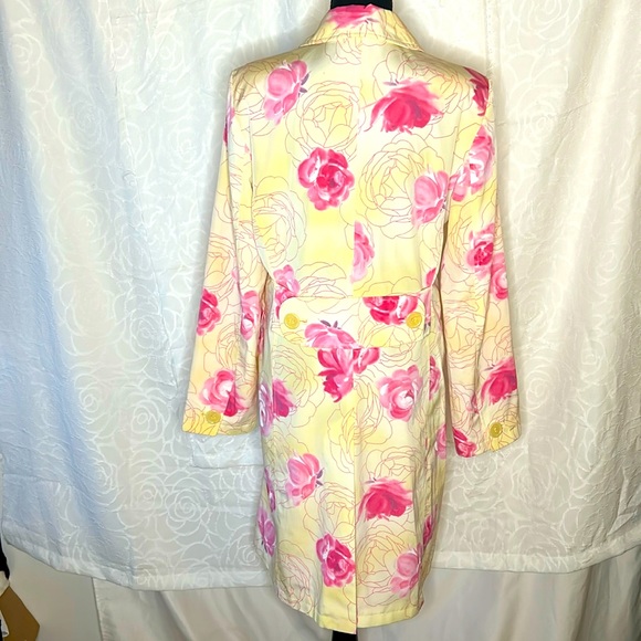 ESPRIT yellow & pink floral trench coat. Button down front with collar.Size M. - Picture 6 of 12